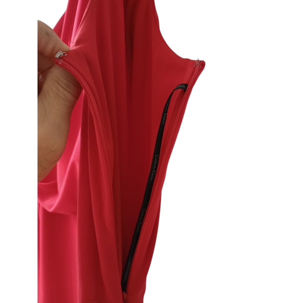 Calvin Klein Vibrant Red 1 Shoulder Dress Beaded Ruched Waist Accent Holidays 14 - Picture 6 of 10